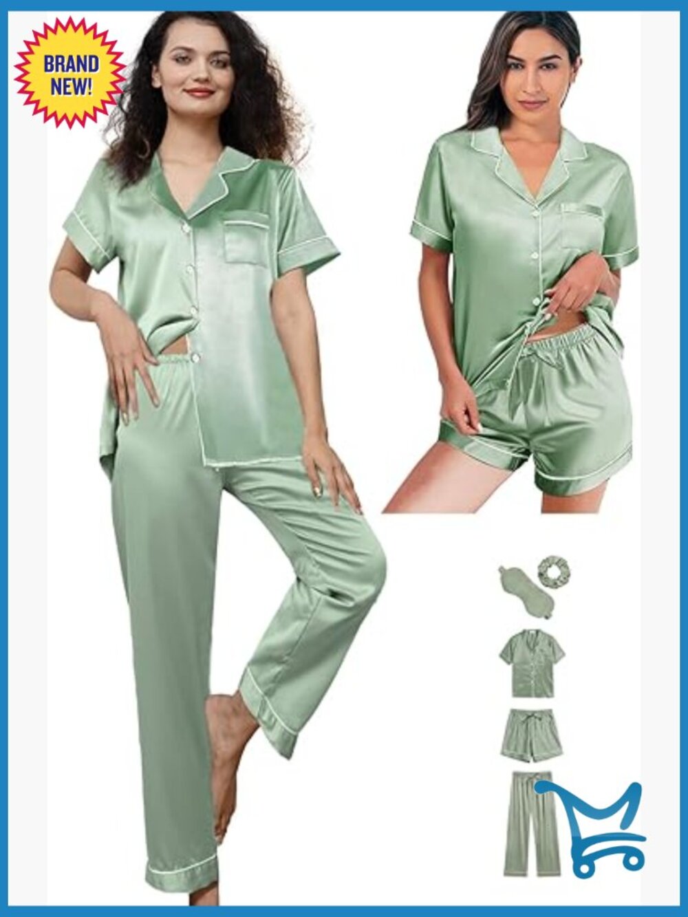 5pc Silk Satin Pajama Set Short Pjs Button Down Sleepwear Loungewear